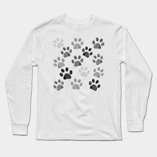 Doodle paw print black white Long Sleeve T-Shirt